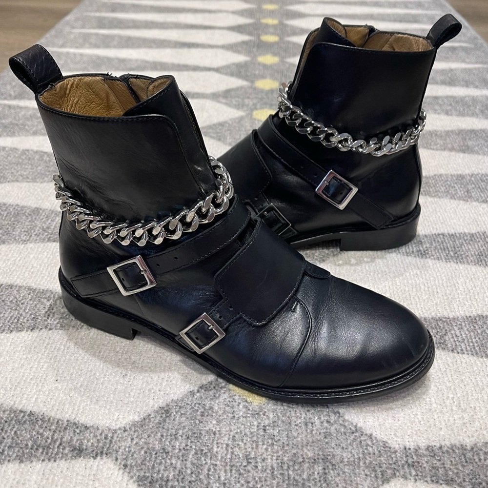 MAJE Leather ankle boots with silver hardware